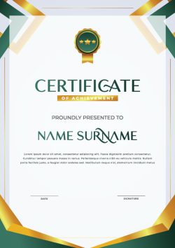 Modern elegant gold certificate template with badge